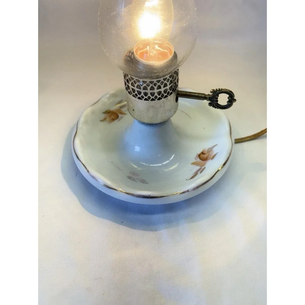 Milk Glass Hurricane Vanity Table Lamp Cottagecore Style Ruffled Clear Chimney